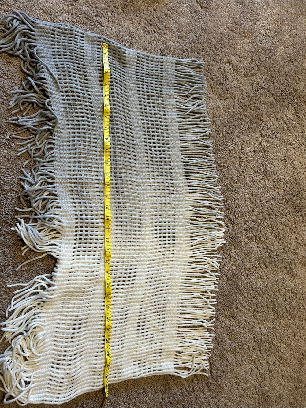 Cream Open-Weave Fringe Scarf Wrap